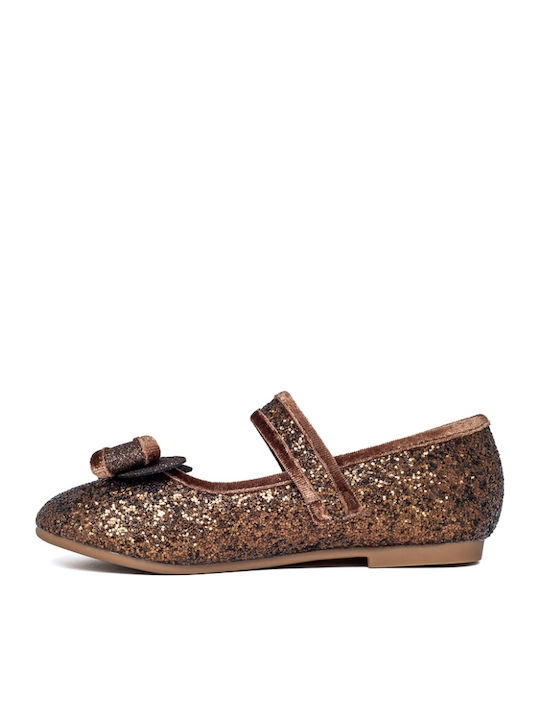 Kids Ballerinas with Hoop & Loop Closure Brown