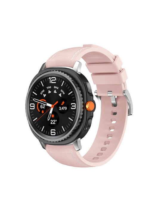Samsung Galaxy Watch 8 40mm/44 Mm Watch 8 Classic 46mm Кайшка Силиконов С Кожено Покритие Розов Samsung Galaxy Watch 8 40mm/44 Mm Watch 8 Classic 46mm Кайшка Силиконов С Кожено Покритие Розов