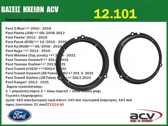 Βάσεις Ηχείων Πίσω 165mm για Ford C-Max / Fiesta / Focus / Ka / Mondeo / Transit 2τμχ