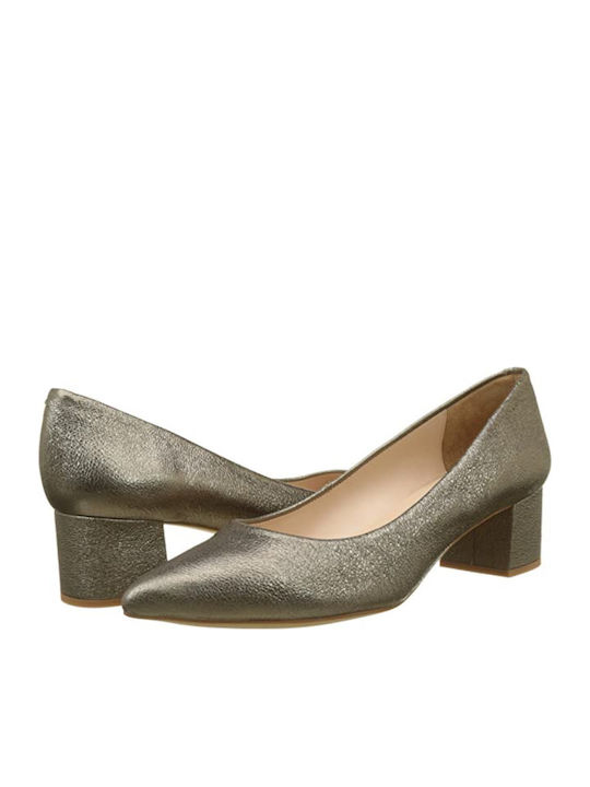 Leather Pointed Toe Gold Heels