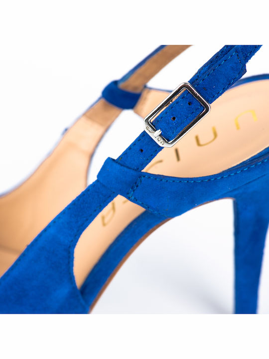 Suede Pointed Toe Blue High Heels