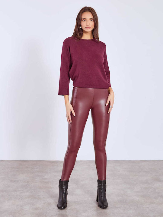 Celestino Дамски Клин От Еко Кожа С Декоративни Шевове Slim Fit Бордо