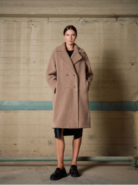 Damen Grey-Brown Mantel Teddy mit Knöpfen
