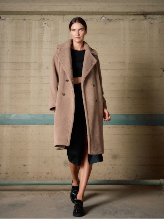 Damen Grey-Brown Mantel Teddy mit Knöpfen