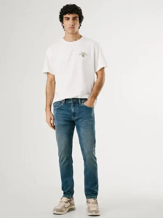 Track Men's Elastic Jeans Pants with Slim Straight Fit Blue