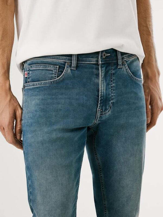 Track Men's Elastic Jeans Pants with Slim Straight Fit Blue
