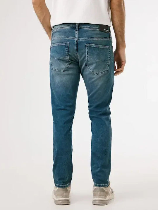 Track Men's Elastic Jeans Pants with Slim Straight Fit Blue