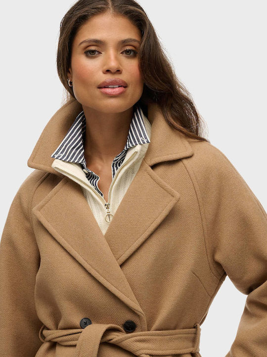 Wool Women's Camel Coat with Belt