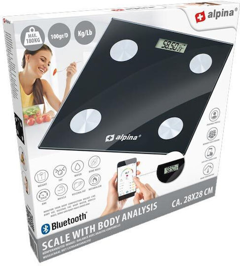Alpina Appliances Smart Badezimmerwaage 180kg mit Körperfettmessung & Bluetooth Schwarze