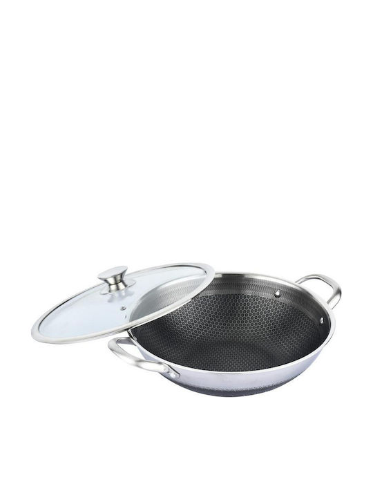 Cheffinger Wok από Ανοξείδωτο Ατσάλι Με Καπάκι με Αντικολλητική Επίστρωση 32cm