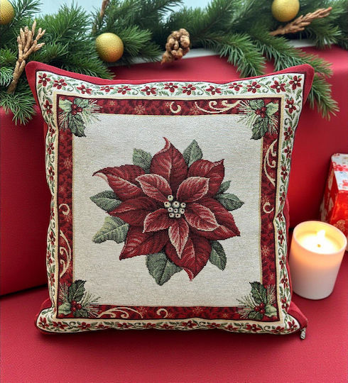 Linea Home Weihnachtsdekorativer Kissenbezug Quadratisch Rot Alexandriner 45x45cm