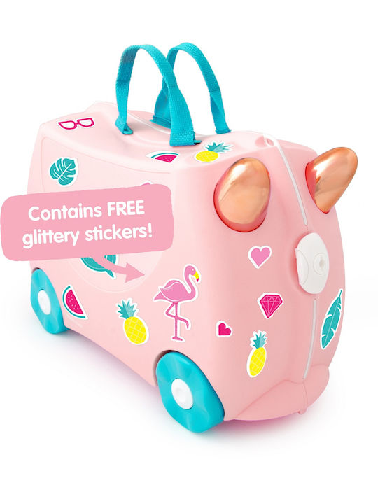 Trunki Ride-on Flamingo Flossi Βαλίτσες Ταξιδιού Σκληρές Ροζ με 4 Ρόδες
