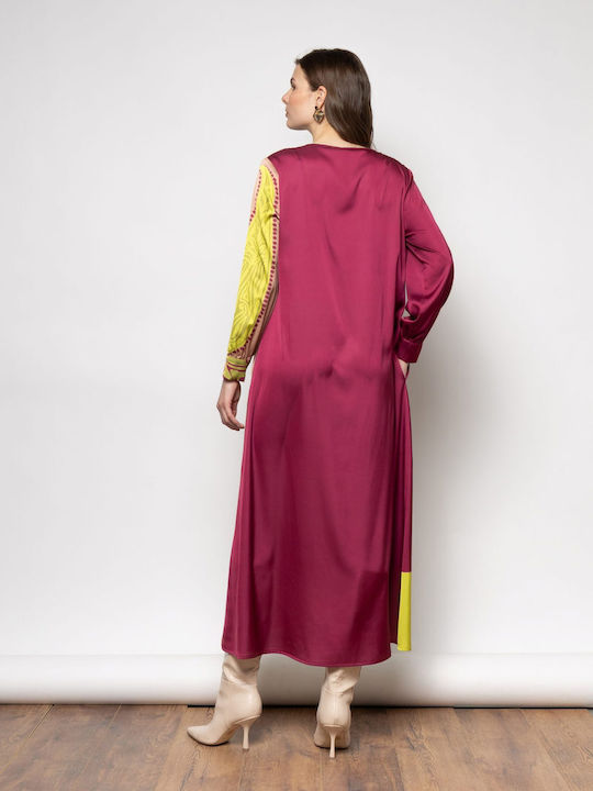 Midi Βραδινό Φόρεμα Σατέν Multicolor
