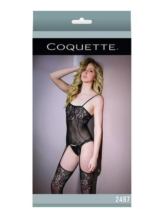 Negru Dantelat Bodystocking Dantelă Top Cami Cu Jartiere Coquette Mărime Unică Negru