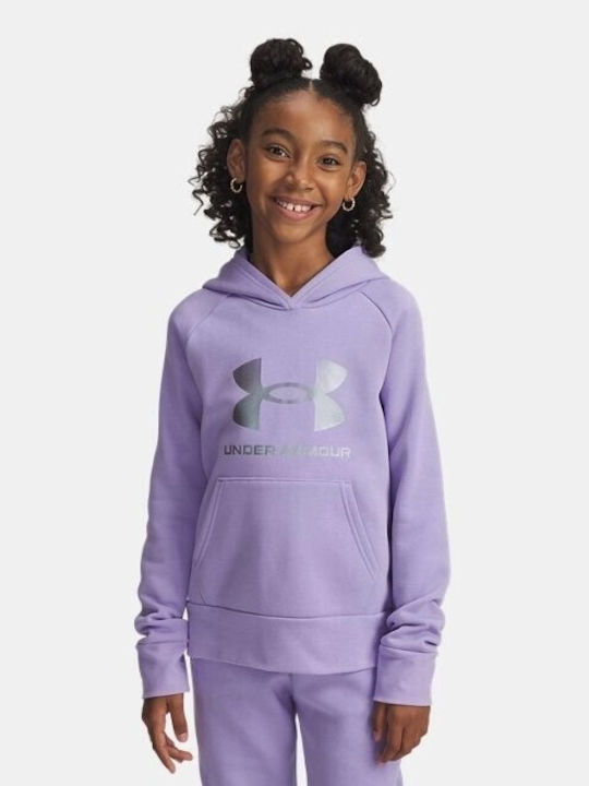 Fleece Lined Kids Sweatshirt With Hood And Pockets Purple Rival