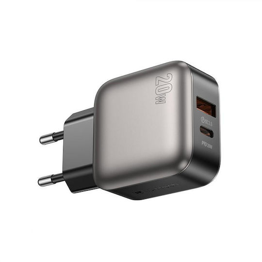 Lamtech Charger Without Cable with USB-A Port and USB-C Port 20W Power Delivery / Quick Charge 3.0 Gray (LAM980459)
