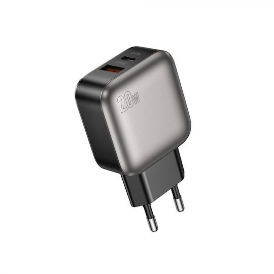 Lamtech Charger Without Cable with USB-A Port and USB-C Port 20W Power Delivery / Quick Charge 3.0 Gray (LAM980459)