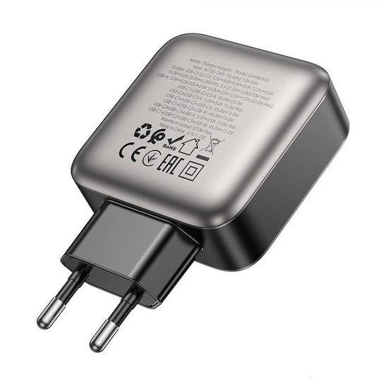 Lamtech Φορτιστής Χωρίς Καλώδιο GaN με Θύρα USB-A και 3 Θύρες USB-C 67W Power Delivery / Quick Charge 2.0 / Quick Charge 3.0 Γκρι (LAM980428)