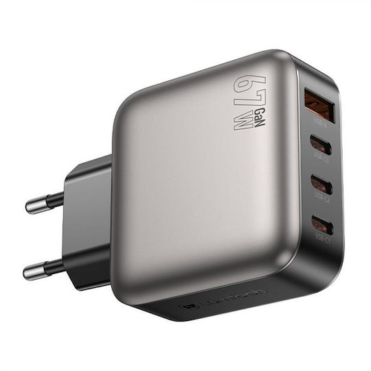 Lamtech Φορτιστής Χωρίς Καλώδιο GaN με Θύρα USB-A και 3 Θύρες USB-C 67W Power Delivery / Quick Charge 2.0 / Quick Charge 3.0 Γκρι (LAM980428)