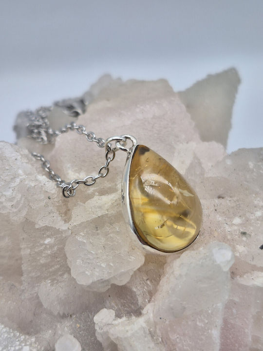 Ασημένιο Κολιέ Φυσικό Κίτρινη 15 Ct & Ατσάλινη Αλυσίδα – Χειροποίητο Κόσμημα Ασημένιο Κολιέ Φυσικό Κίτρινη 15 Ct & Ατσάλινη Αλυσίδα – Χειροποίητο Κόσμημα