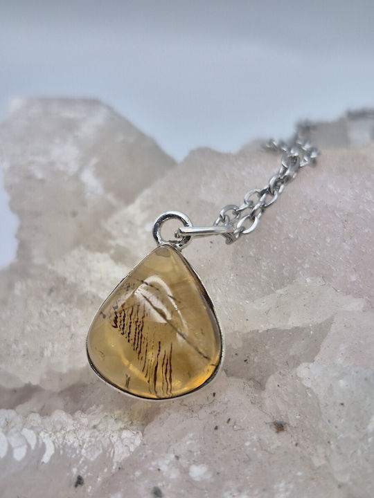 Ασημένιο Κολιέ Φυσικό Κιτρίνης 26.5 Ct & Ατσάλινη Αλυσίδα – Χειροποίητο Statement Κόσμημα Ασημένιο Κολιέ Φυσικό Κιτρίνης 26.5 Ct & Ατσάλινη Αλυσίδα – Χειροποίητο Statement Κόσμημα