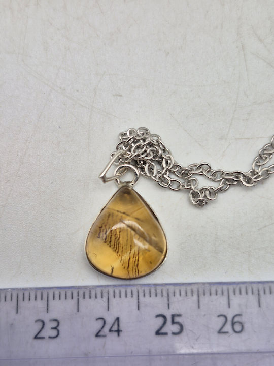 Ασημένιο Κολιέ Φυσικό Κιτρίνης 26.5 Ct & Ατσάλινη Αλυσίδα – Χειροποίητο Statement Κόσμημα