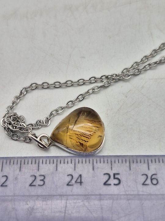 Ασημένιο Κολιέ Φυσικό Κιτρίνης 26.5 Ct & Ατσάλινη Αλυσίδα – Χειροποίητο Statement Κόσμημα
