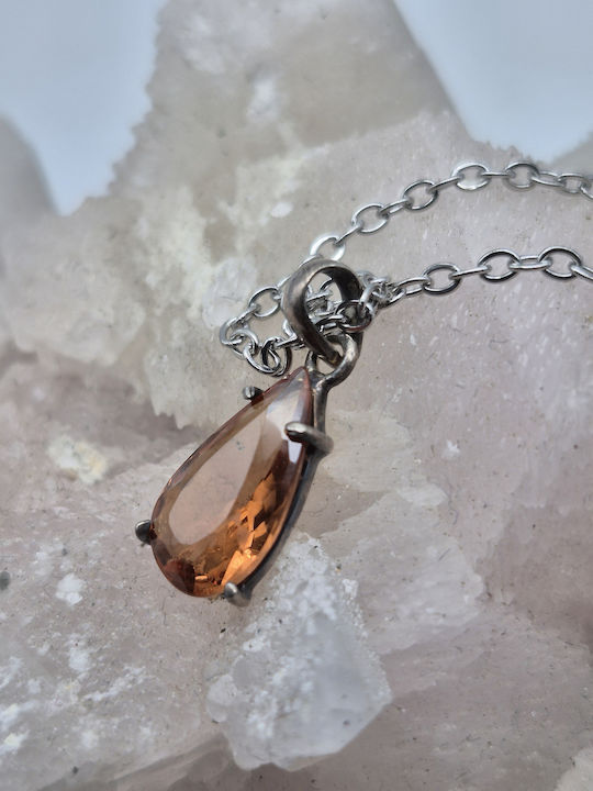 Silver Necklace Orange Tourmaline 3.65 Ct & Steel Chain – Handmade Jewelry