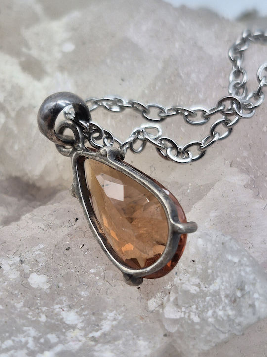Silver Necklace Orange Tourmaline 3.65 Ct & Steel Chain – Handmade Jewelry