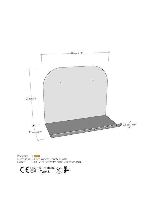 Shelf Wall Short Gold 28x12x23cm