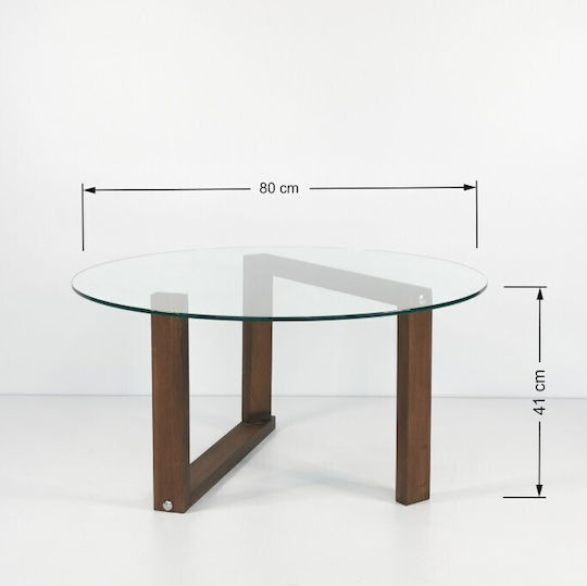 Rundes Zentral Kaffeetisch Glas Walnuss M80xL80xH41cm