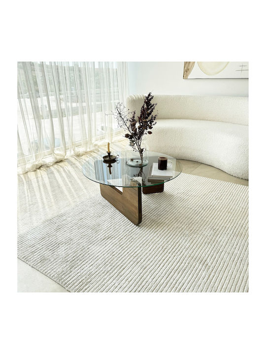 Round Central Glass Coffee Table Walnut-Clear W75xL75xH35cm