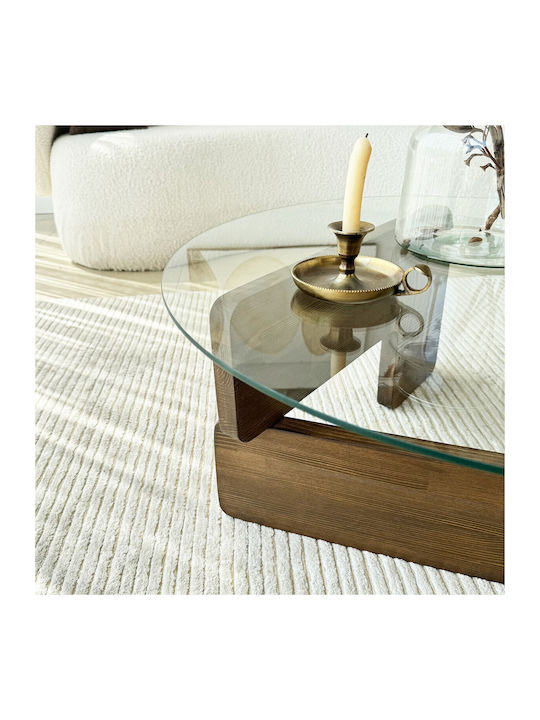 Round Central Glass Coffee Table Walnut-Clear W75xL75xH35cm