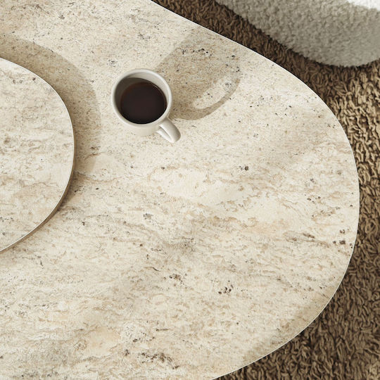Rechteckiger Zentraler Kaffeetisch Melted Holz Travertin Beige M105xL65xH35cm