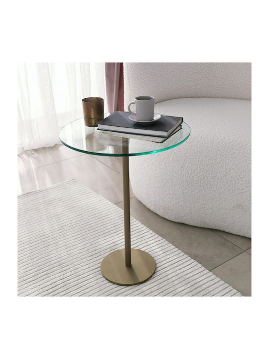 Masă Laterală Rotundă Socială Mese De Cafea Sticlă Auriu L40xL40xÎ50cm