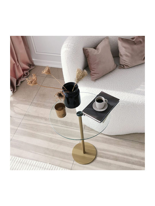 Masă Laterală Rotundă Socială Mese De Cafea Sticlă Auriu L40xL40xÎ50cm