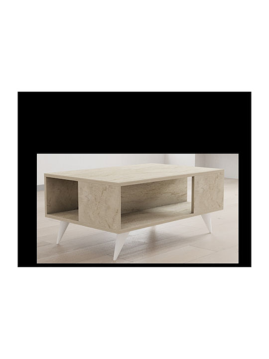 Square Central Coffee Table Yuka Wooden Travertine W90xL60xH39.5cm