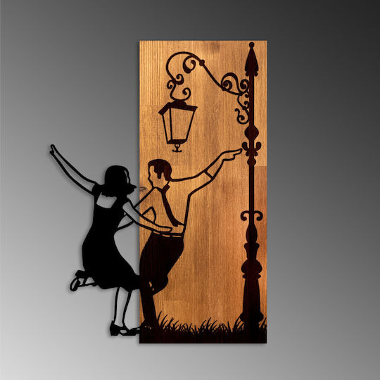 Διακοσμητικό Τοίχου La La Land 899skl2696 42x3x58cm Walnut-black Wallity Μέταλλο Ξύλο