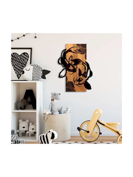 Fisch Yang Wanddekor 899skl2694 43x3x58cm Walnuss-schwarz Wallity Metall Holz