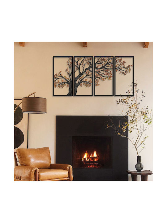 Wall Decor Autumn Vibes Set of 4 Pieces 507atp1201 48x98cm Black-orange Wallity Steel
