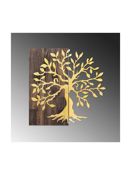Διακοσμητικό Τοίχου Tree 899skl2230 58x58cm Walnut-gold Wallity Μέταλλο Ξύλο
