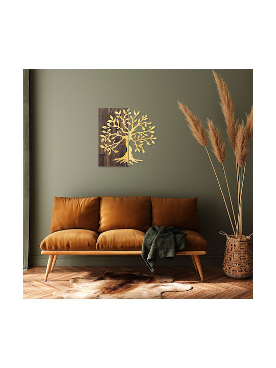 Διακοσμητικό Τοίχου Tree 899skl2230 58x58cm Walnut-gold Wallity Μέταλλο Ξύλο