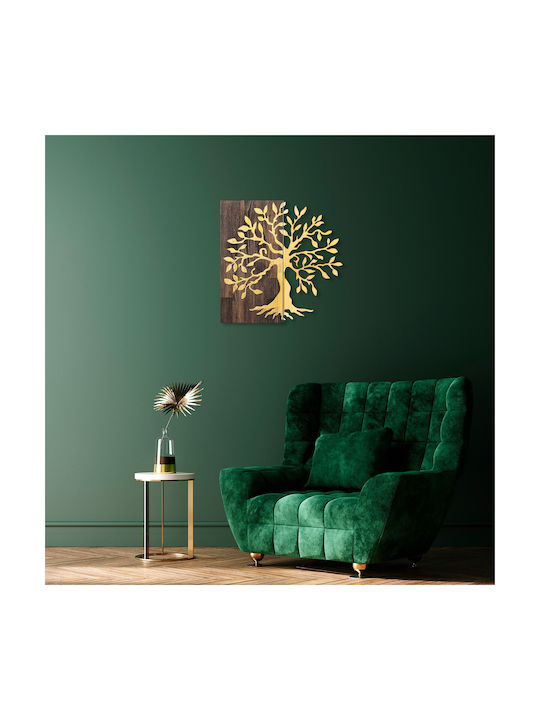 Διακοσμητικό Τοίχου Tree 899skl2230 58x58cm Walnut-gold Wallity Μέταλλο Ξύλο