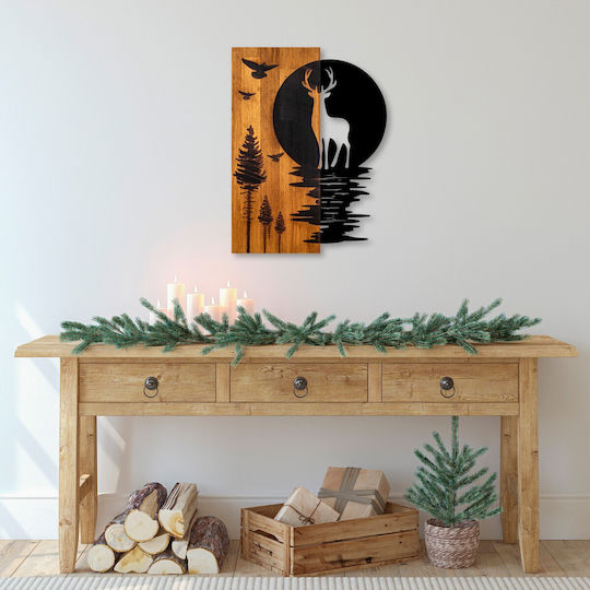 Asir Group 3D Gemischte Kunst Hirsch Schwarz aus Holz 58x3x43cm
