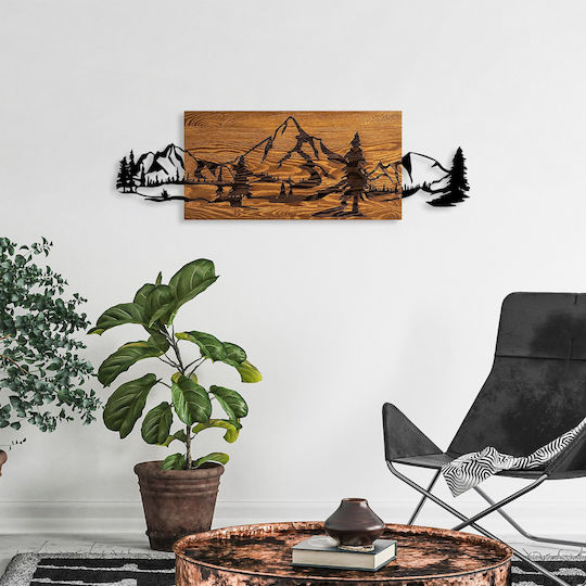 Asir Group Artă Mixtă 3D Mountain Lucrat Manual Negru Din Lemn 93x29cm