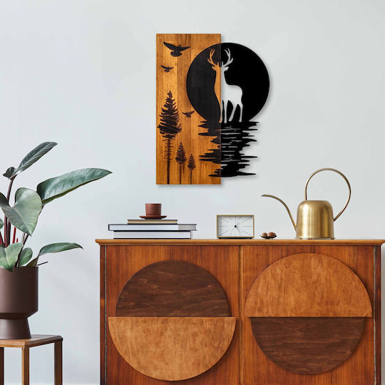 Asir Group 3D Gemischte Kunst Hirsch Schwarz aus Holz 58x3x43cm