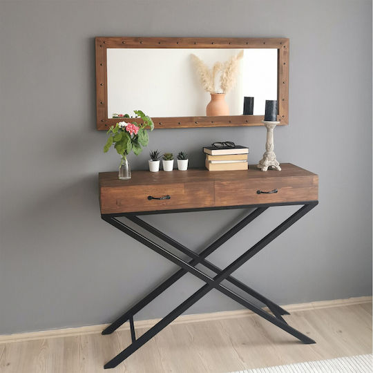 Aberto Design Wall Mirror with Brown Wooden Frame 110x50cm 1pcs