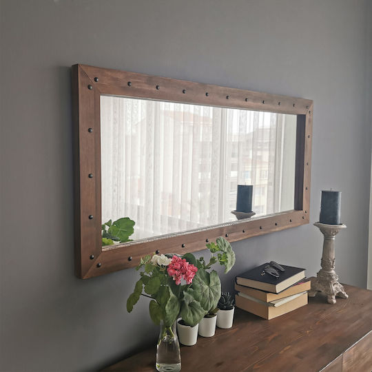 Aberto Design Wall Mirror with Brown Wooden Frame 110x50cm 1pcs