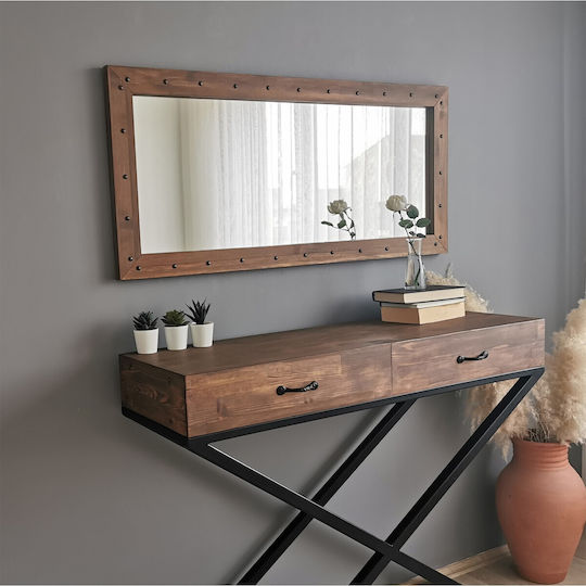 Aberto Design Wall Mirror with Brown Wooden Frame 110x50cm 1pcs
