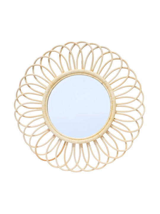 Polihome Glimpse Wandspiegel mit Beige Rattan Rahmen Durchmesser 60cm 1Stück